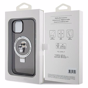 Karl Lagerfeld KLHMP15MHMRSKCK iPhone 15 Plus 6.7" juodas/juodas kietas dėklas su žiediniu stovu Karl&Choupette Magnetinis