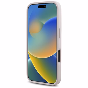 Guess dygsniuotas metalinis logotipas dėklas telefonui iPhone 16 - rožinė