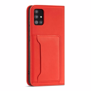 Magnetinis kortelių dėklas Samsung Galaxy A13 5G piniginė kortelių laikiklis raudonas