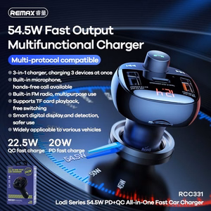 FM moduliatorius Remax RCC331 54.5W 2xUSB-A/1xUSB-C juodas