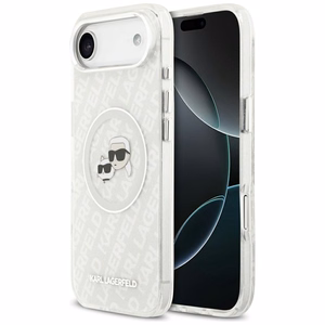 Karl Lagerfeld IML Blizgantis Karl & Choupette Heads Logo magnetinis dėklas telefonui iPhone Air - pilkas