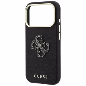 Guess Grained & Big Resin Logo dėklas, skirtas iPhone 18 Pro / 17 Pro – juodas