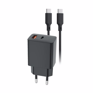 Setty USB-A + USB-C PD/QC 30W Sieninis įkroviklis juodas + USB-C cable 1m RLSK-AC-01 juodas
