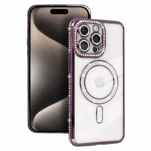 Bling Magsafe dėklas telefonui iPhone 15 Pro purpurinis