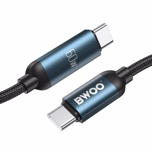 BWOO USB-C - USB-C kabelis 1m 60W su LED ekranu, pintas, juodas