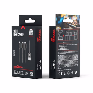 Maxlife 3in1 кабель USB - Lightning + USB-C + microUSB 1,0 м 2,1A черный нейлон