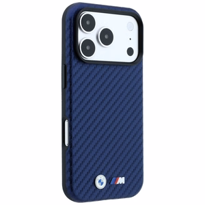 BMW M Carbon Metal Logo MagSafe dėklas, skirtas iPhone 17 Pro / 18 Pro – tamsiai mėlynas