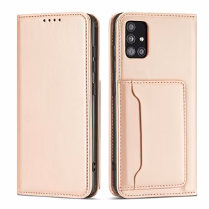 Magnetinis kortelių dėklas telefonui Samsung Galaxy A12 5G su kortelių laikikliu, rožinis