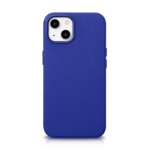 Чехол iCarer Litchi Premium Leather для iPhone 14 Plus магнитный кожаный с MagSafe тёмно-синий