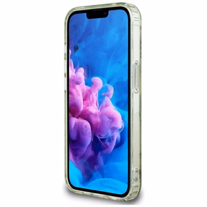 Guess IML Metal Glitter Flowers Triangle Magnetinis dėklas telefonui iPhone 16e - žalias