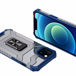 Permatomas žiedinis dėklas su stovu, tvirtas ir atsparus smūgiams, skirtas iPhone 12 mini, mėlynas
