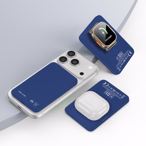 Blavec BJ-04 išorinė baterija 5000mAh ypač plona 7,8 mm Type-C 22,5W magnetinė MagSafe 3-in-1 tamsiai mėlynas stiklas