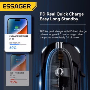 Automobilinis įkroviklis Essager Thumb skaidrus (juodas) 33W (1xUSB QC3.0 / 1xPD)