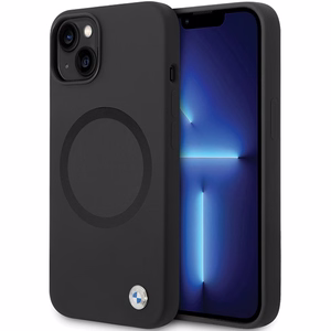 BMW BMHMP14SSILBK2 dėklas iPhone 14 - juodas Signature Liquid Silicone MagSafe