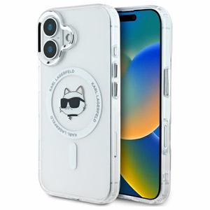 Karl Lagerfeld IML Metal Choupette Head magnetinis dėklas telefonui iPhone 16 Plus - baltas