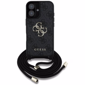 Guess 4G Big Logo Cord Stap dėklas telefonui iPhone 16 Plus - juodas