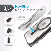 Speck Presidio Perfect-Clear ClickLock & MagSafe - iPhone 17e / 16e / 15 / 14 / 13 dėklas (Clear / Frosted juodas / Slate pilkas)