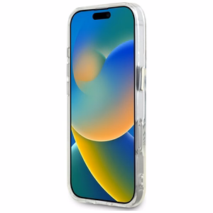 Guess IML Metal Colored Circle Classic Logo Magnetinis dėklas telefonui iPhone 16 Pro - baltas