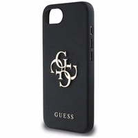 Guess PU Grained 4G Metal Logo dėklas telefonui iPhone 16e - juodas