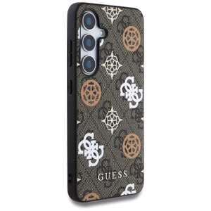 Guess 4G Spausdintas Spalvotas Bijūnų Raštas Magnetinis dėklas telefonui Samsung Galaxy S25 Ruda