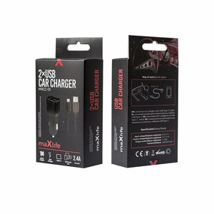 "Maxlife MXCC-01" automobilinis įkroviklis 2x USB 2,4A juodas + USB-C laidas
