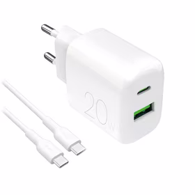 Puro PROLITE 20W sieninis įkroviklis USB-A / USB-C + USB-C - USB-C kabelis 1.2m - baltas