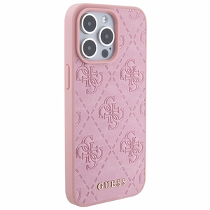 Guess GUHCP15XP4EPMP iPhone 15 Pro Max 6.7" rožinis/rožinis kietas dėklas Odinis 4G Stamped