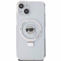 Karl Lagerfeld KLHMP15SHMRSKHH iPhone 15 6.1" baltas/baltas kietas dėklas su žiediniu stovu Karl Head Magnetinis