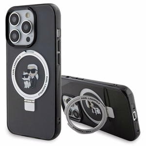 Karl Lagerfeld KLHMP15LHMRSKCK iPhone 15 Pro 6.1" juodas/juodas kietas dėklas su žiediniu stovu Karl&Choupette Magnetinis