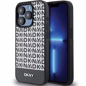 DKNY Odinis spausdintas rašto metalinis logotipas Magnetinis dėklas telefonui iPhone 15 Pro Max - juodas