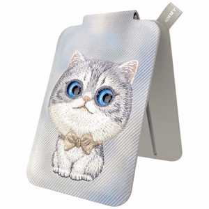 Nimmy New Big-Eye Cute Pets 2.0 Cat magnetinis „MagSafe“ kortelių dėklas telefonui su stovu – pilkas