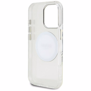 Guess IML Metal Colored Circle Classic Logo Magnetinis dėklas telefonui iPhone 16 Pro - baltas