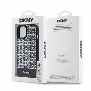 DKNY Odinis spausdintas raštas metalinis logotipas Magnetinis dėklas iPhone 15 / 14 / 13 - juoda