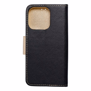 FANCY knygos dėklas IPHONE 15 Pro juodas / auksinis