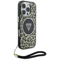 Guess HC IML leopardas trikampio virvelės dirželis MagSafe dėklas iPhone 16 Pro - rudas