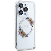 Guess IML Gėlių vainikas Magnetinis dėklas iPhone 15 Pro - permatomas