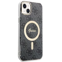 Rinkinys Guess GUBPP14MH4EACSK dėklas + įkroviklis iPhone 14 Plus 6.7" juodas/juodas kietas dėklas 4G Print Magnetinis