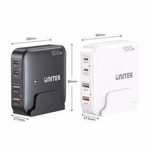 GaN tinklo įkroviklis - Unitek P1229ABK01-EU | 100W 2x USB-C 2x USB-A