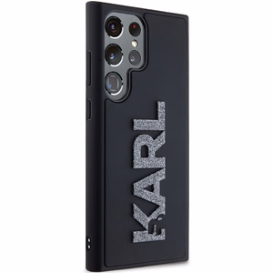 Karl Lagerfeld 3D Guminis Blizgus Logotipas dėklas telefonui Samsung Galaxy S23 Ultra - juodas