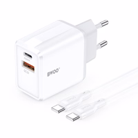 BWOO sieninis įkroviklis CDA182 QC 38W 1x USB-A + 1x USB-C su USB-C kabeliu 1 m juodas