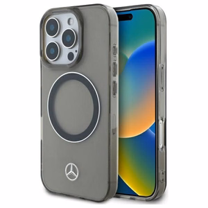 Mercedes sidabrinio žiedo Magnetinis dėklas iPhone 16 Pro telefonui - juodas