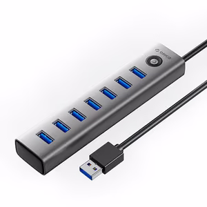 "Orico CL7U-U3" šakotuvas 7x USB-A 3.0 + USB-C 5V/3A 1 m - pilkos spalvos