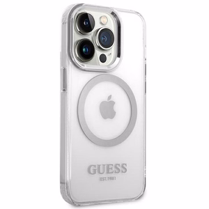 Guess GUHMP14XHTRMS iPhone 14 Pro Max 6.7" sidabrinis/sidabrinis kietas dėklas Metalinis kontūras Magnetinis