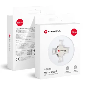 FORCELL F-DATA USB atmintukas Metal Quad 128GB USB3.2 Gen 1 (USB A / Type C / Lightning / Micro USB) sidabrinis