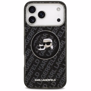 Dėklas telefonui Karl Lagerfeld IML Glitter Karl&Choupette Heads Logo MagSafe iPhone 17 Pro Max - juodas