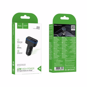 Įkroviklis automobilinis Hoco Z63A 42W (2xUSB 1xUSB-C LCD) juodas