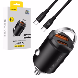 Blavec Automobilinis įkroviklis BS-02B-C Aero - USB + Type C - QC 3.0 18W PD 30W su Type C to Type C cable (CCBS02BCA-UCB) juodas