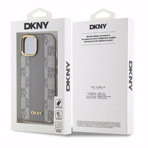 DKNY Odinis languotas mono raštas magnetinis iPhone 15 dėklas - smėlinis