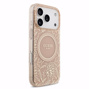 Dėklas Guess IML Flowers Allover Strap MagSafe Apple iPhone 18 Pro rožinis