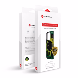 Dėklas telefonui FORCELL F-PROTECT Levels su dviguba 4D technologija, militarinis kritimo testas, suderinamas su MagSafe, SAMSUNG S25 ULTRA, cyber žalias